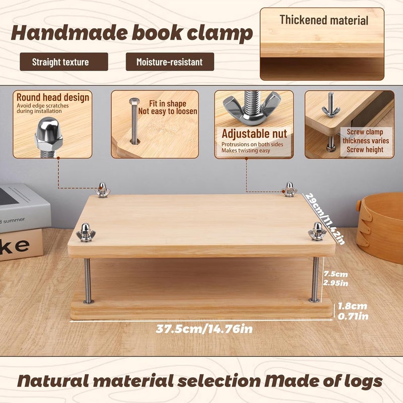 ZMAAGG Book Binding Kits, 14.8 x 11.4 Inch Book Press, 36 PCS Books Making Kit with Wax Thread, Bone Folder, Awl, Large Eye Needles for Beginner DIY - Image 3